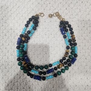 Nest Triple Strand Turqupise, Lapis, Tiger Eye Beaded Necklace